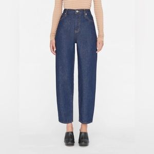 Frame High Rise Barrel Leg Jeans – Dark Rinse, Size 28